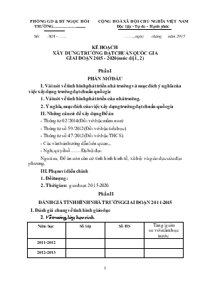 Kế hoạch xây dựng trường đạt chuẩn quốc gia giai đoạn 2015 - 2020 (mức độ 1, 2)
